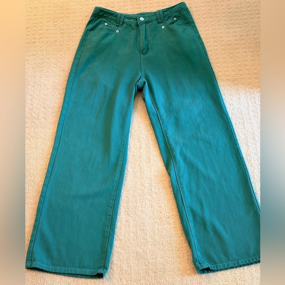Cider Teal High Waisted Wide Leg Jeans